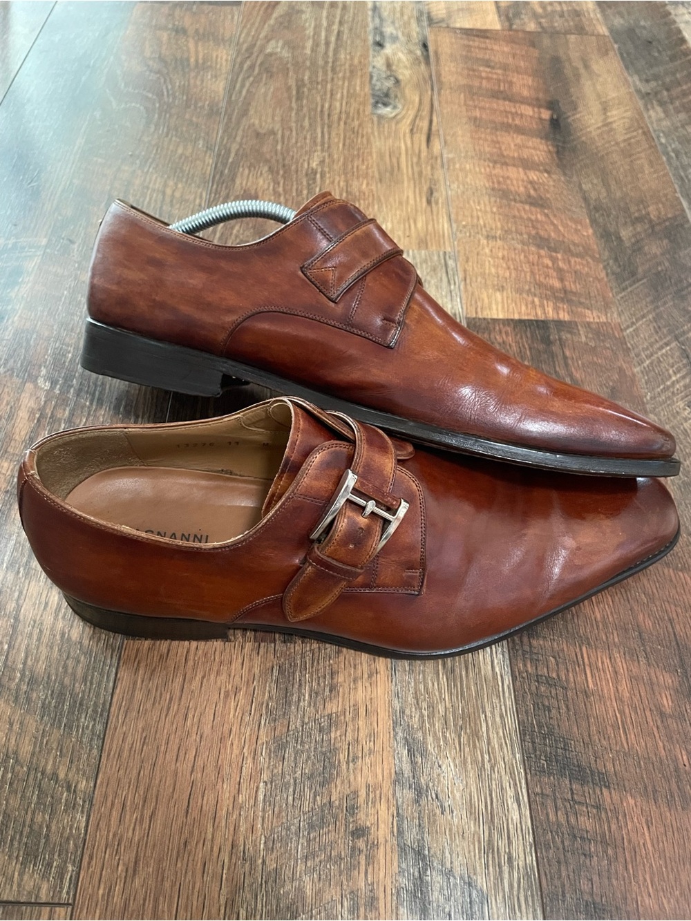 Magnannl Men's Leather Double Monk Strap Dress Shoes - Brown